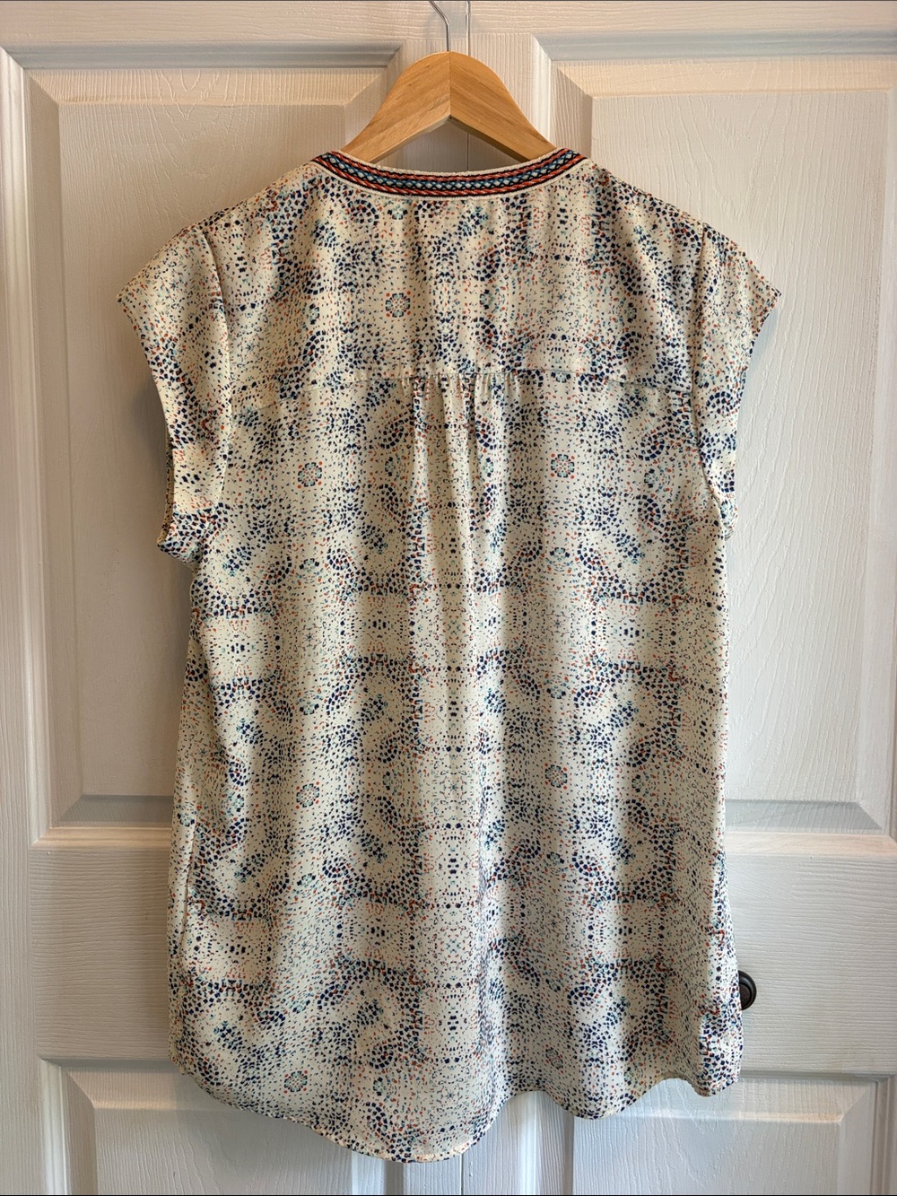 Daniel Rainn Cream Dot-Print Tassel V-Neck Tunic with Navy & Rust Trim - Picture 9 of 13